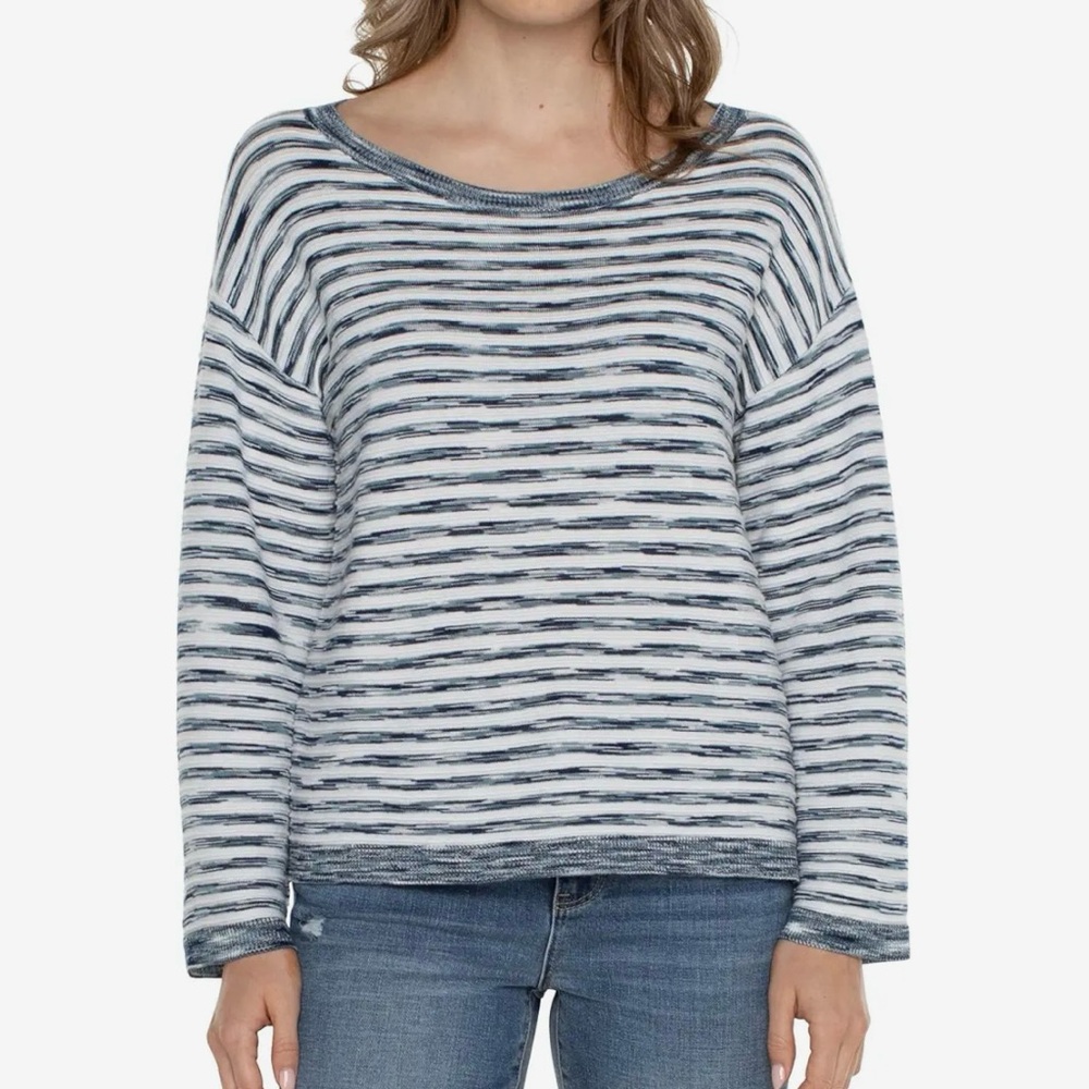 NWOT Women’s Liverpool Los Angeles Long  Sleeves Boxy Sweater - white/Blue - S
